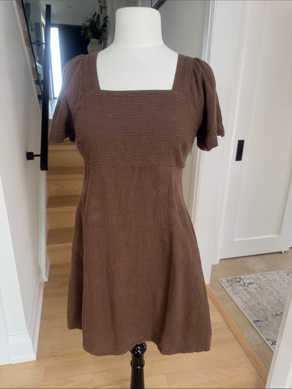 Oak + Fort Brown Linen Blend Mini Dress Size Medium Cottagecore
